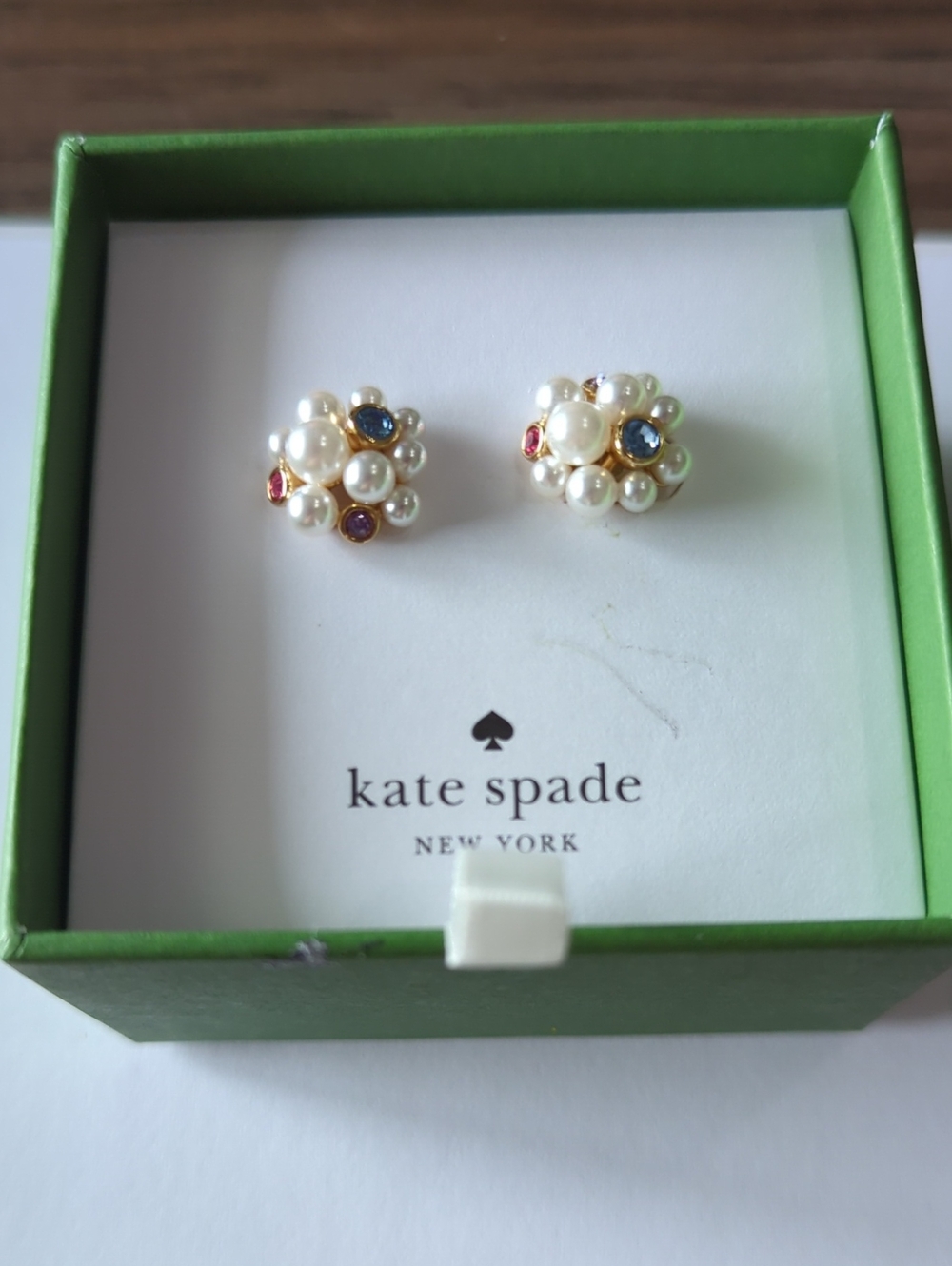 kate spade Cream Pearl Cluster Stud Earrings with Multicolor Gems